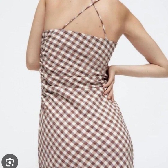 ZARA Brown Gingham Dress - Picture 2 of 5